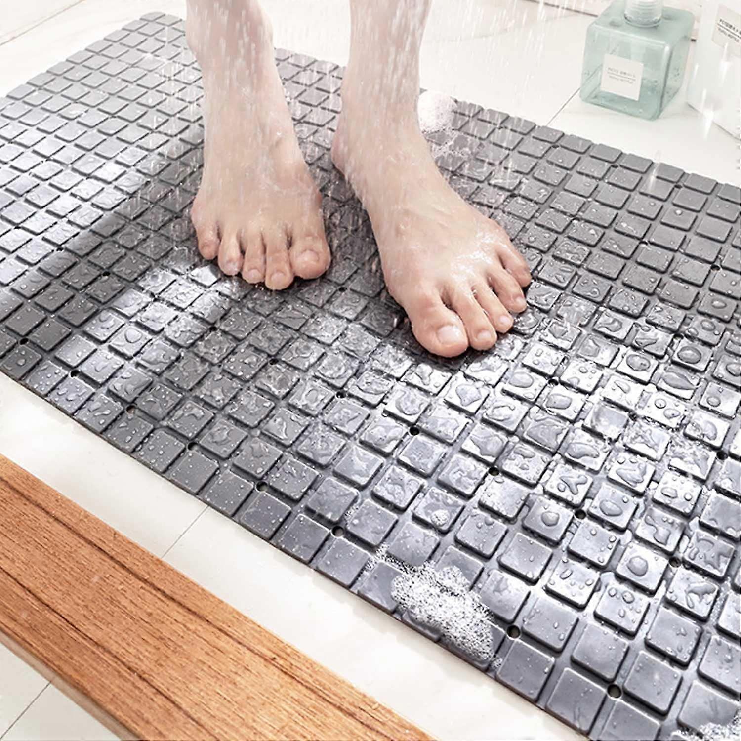 Shower Mat (Grey) - 70 x 40cm Non-Slip Shower Mat with Suction Cup Can Be Adsorbed on Smooth Floor - The Bathtub Mat is Suitable for Bathtub and Bathr