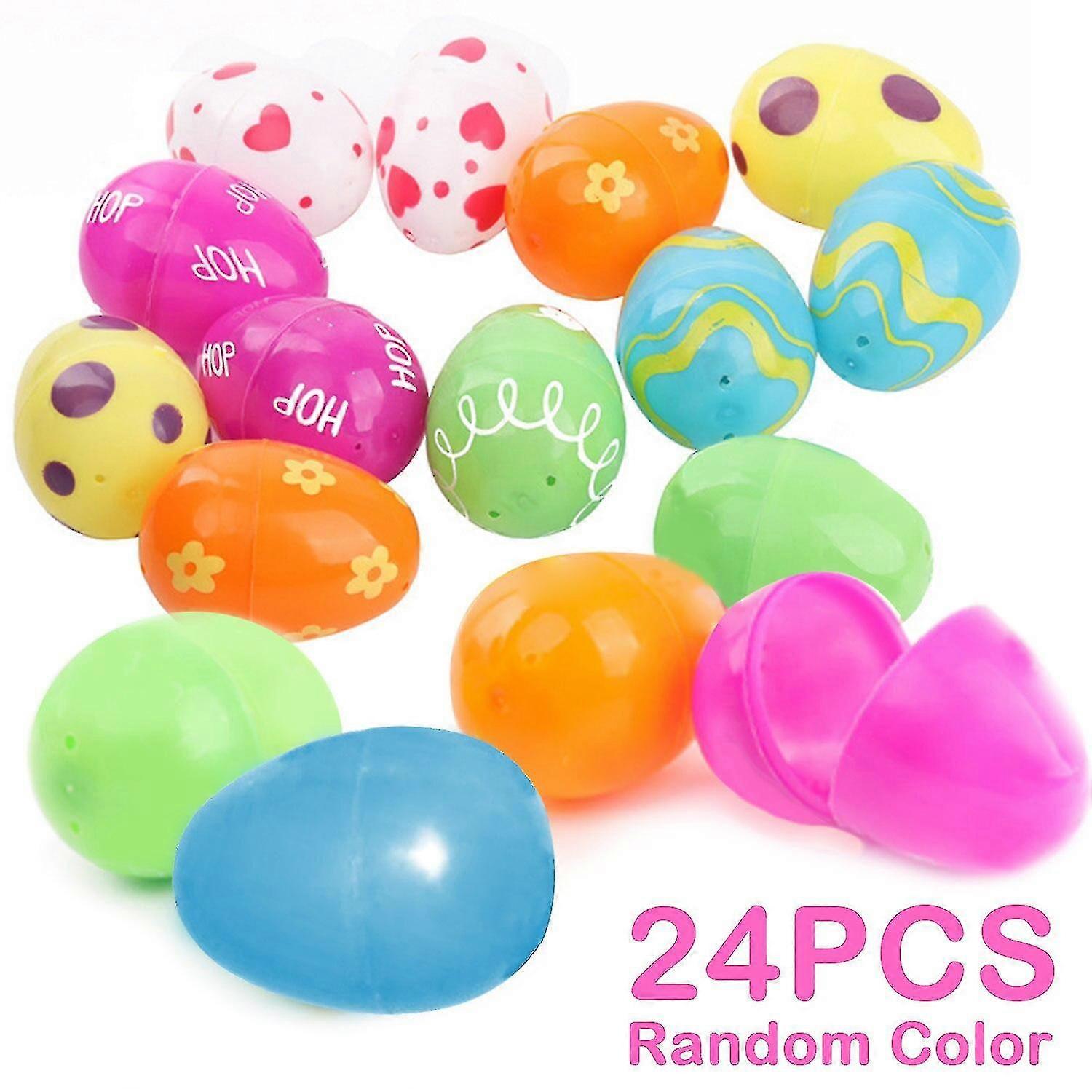 24 Pcs Removable Colorful Easter Eggs, Plastic, Printed, Empty, Party Decoration
