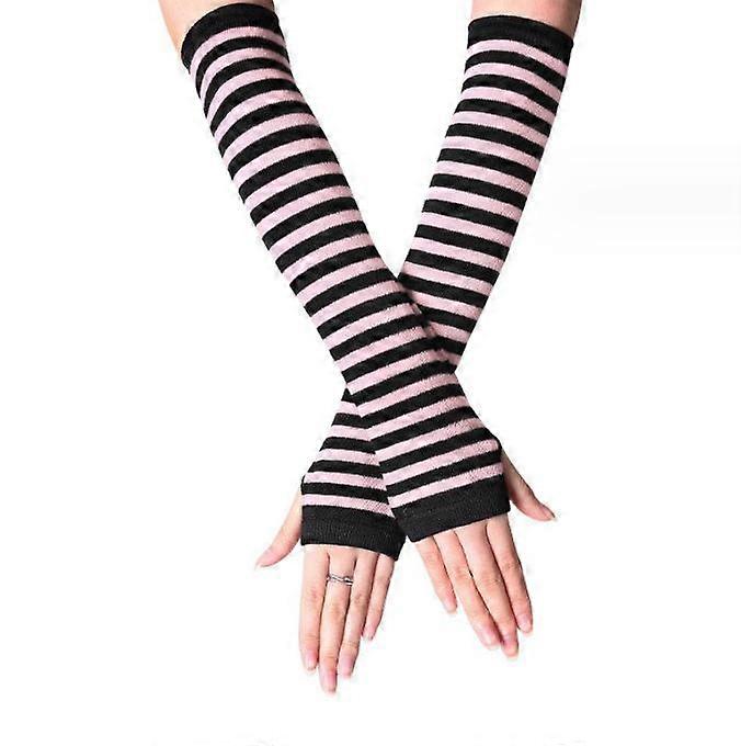 Striped Arm Warmers Long Fingerless Gloves Winter Wrist Warmers Fingerless Mittens Warm Stretchy Knit Thumbhole Striped Gloves for Office Typing Compu