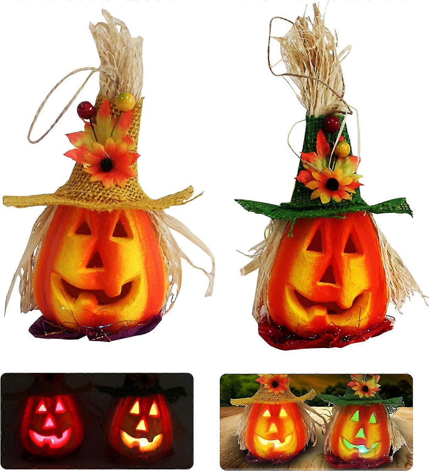 2 Pcs Halloween Foam Pumpkin Lantern Jack Pumpkin Flashing Lantern Light Up Decoration Haunted House