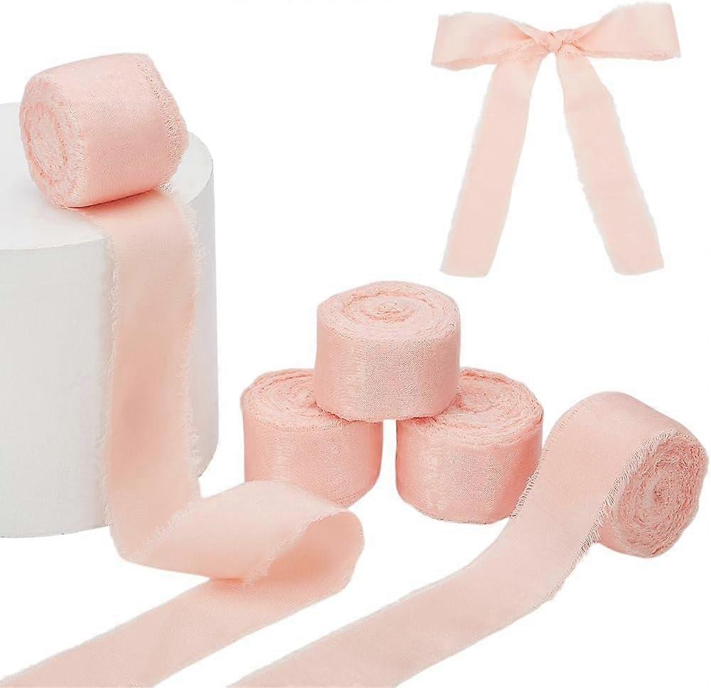 5 Rolls 5M Satin Frayed Ribbon Raw Edged Polyester Ribbons for Gift Wrapping Misty Rose 1 inch(25mm) about 5.47 Yards(5m)/roll