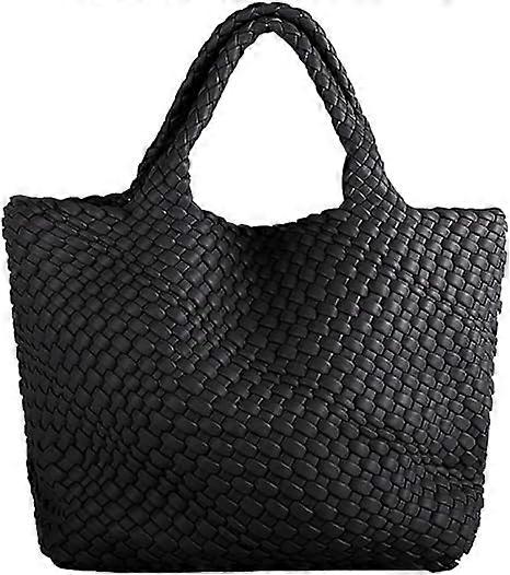Borsa tessuta per le donne, borsa grande tote borsa da spiaggia in pelle con borsa Nero