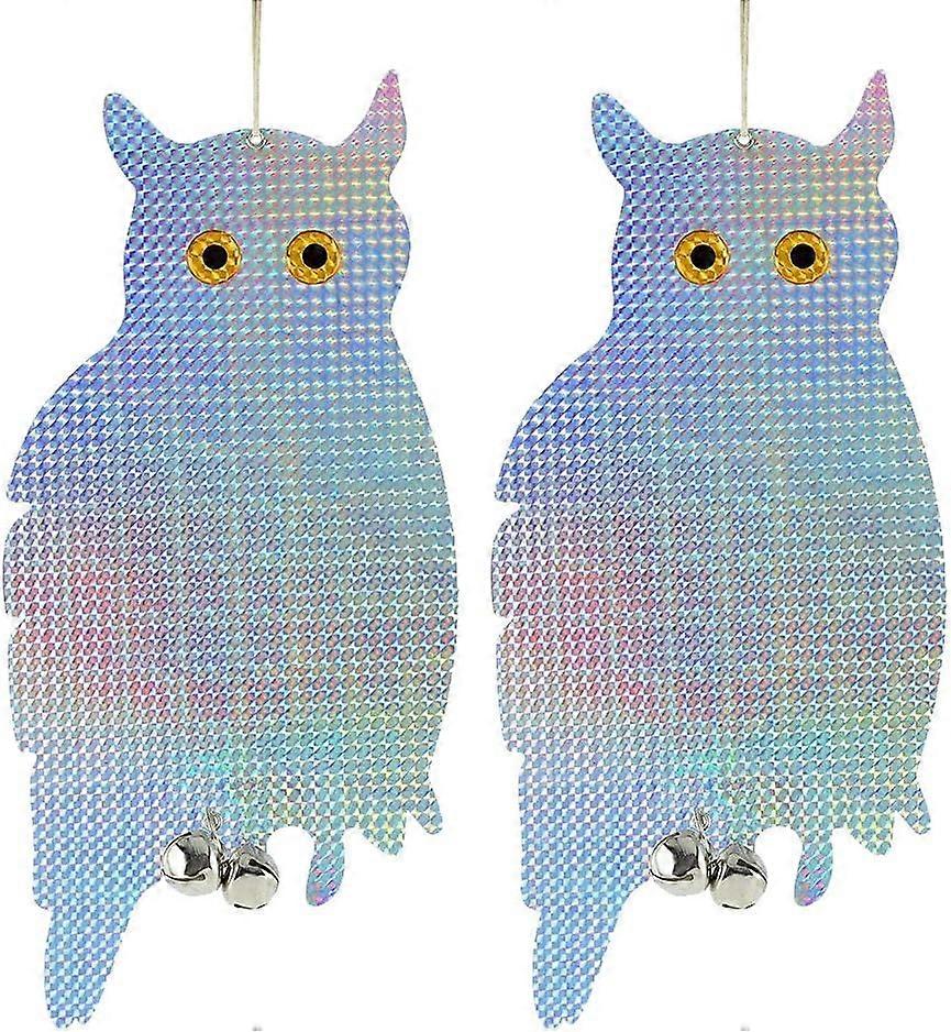2 pack of bird scare devices - Reflective hanging owl - Pest repellent control woodpecker deterrent - Scare and frighten pigeons, gulls, pests, protec