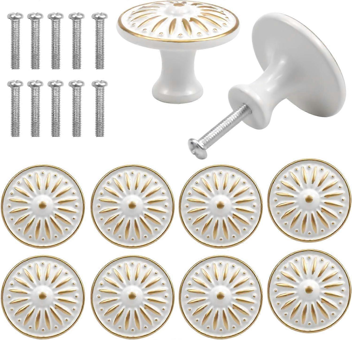 10pcs Vintage Drawer Door Knobs, 35mm Furniture Knobs, Round Drawer Knobs, Brass Door Knobs, Kids Room (White)