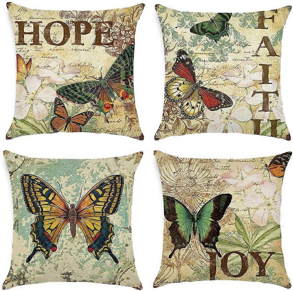 Cushion Covers Set of 4 Multi Butterfly Pattern Square Throw Pillow Case for Sofa Bedroom Car 18 x 18 Inch / 45x 45cm