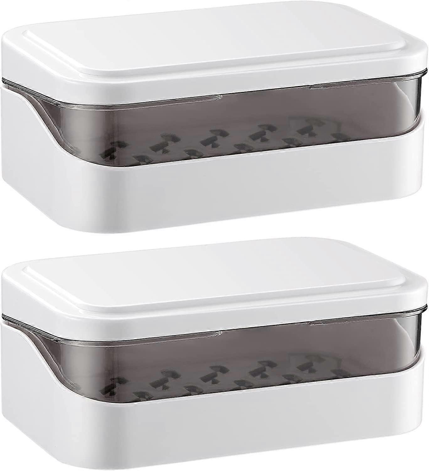 DOITOO 2Pcs Soap Box with Removable Drainer and Lid, Plastic Soap Case Holder, 2 Layers Rectangular Soap Dish Container ( White )