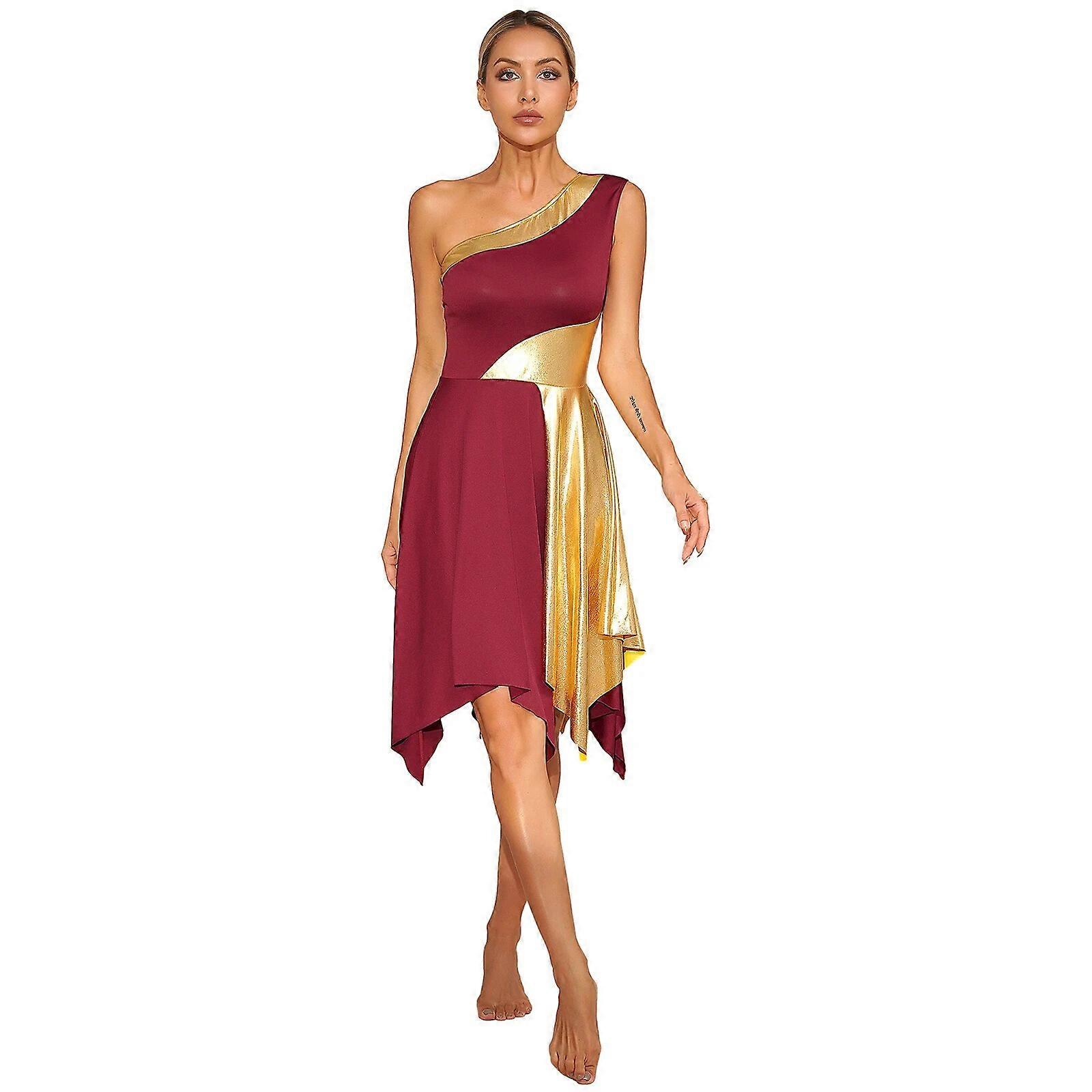 المرأة الليتورجية الثناء فساتين الرقص كتف واحد لون كتلة غير منتظمة تنحنح عبادة ازياء الرقص المرحلة أداء اللباس