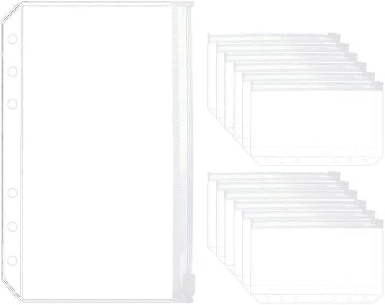 12Pack Binder Pockets Frosted Mini Size Zipper Binder Pouches Bag Waterproof Loose Leaf 3 Holes Zipper Binder Pockets for Journal Budget Filing Pocket