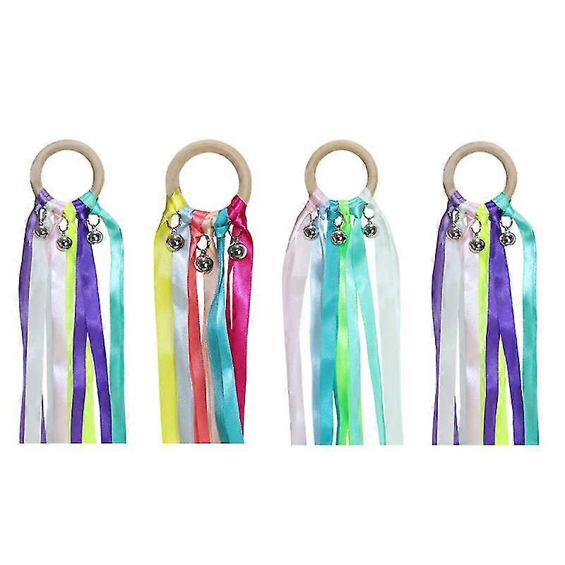 4pcs 50cm ξύλινη στρογγυλή κορδέλα χορού στηρίξεων κουδουνιών μαζορέτας για το συμβαλλόμενο μέρος επιδόσεων σκηνής φεστιβάλ (πολύχρωμο τυχαίο)