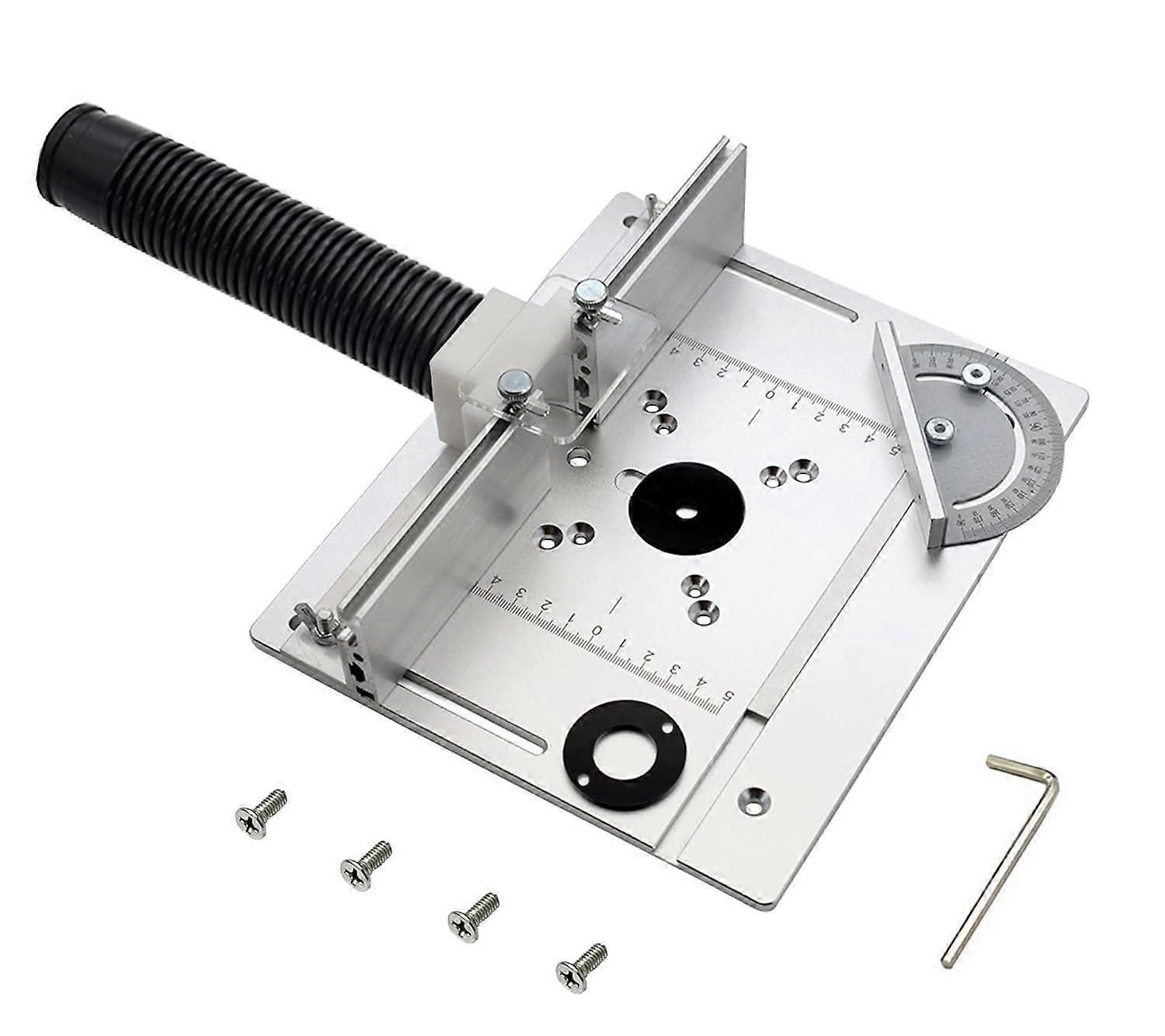 Milling Machine Table Insert Plate, Aluminum Router Table Top with Back Fence and Square, Universal Cutter Flap for Woodworking Workbench (Silver)