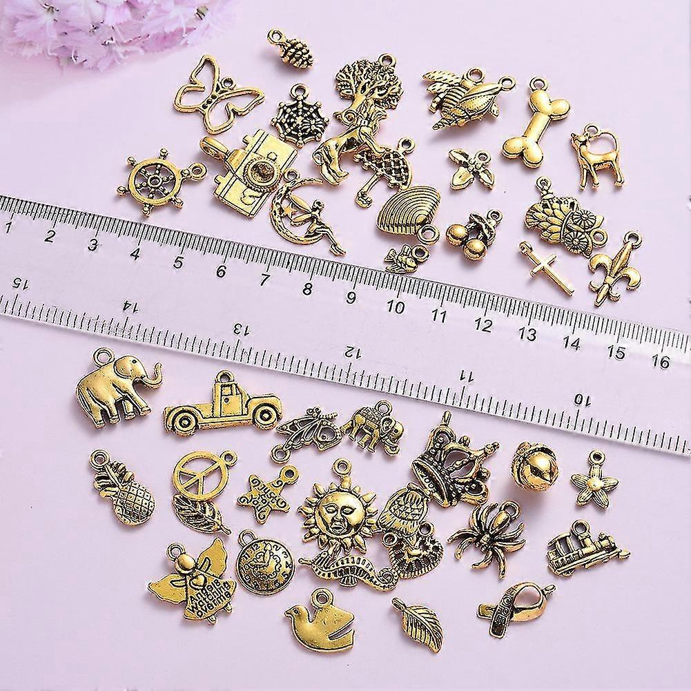 Sunrain 100pcs Tibetan Antique Gold Charm Mixed Pendants Diy Compatible With Bracelet Necklace Jewelry Making And Crafting