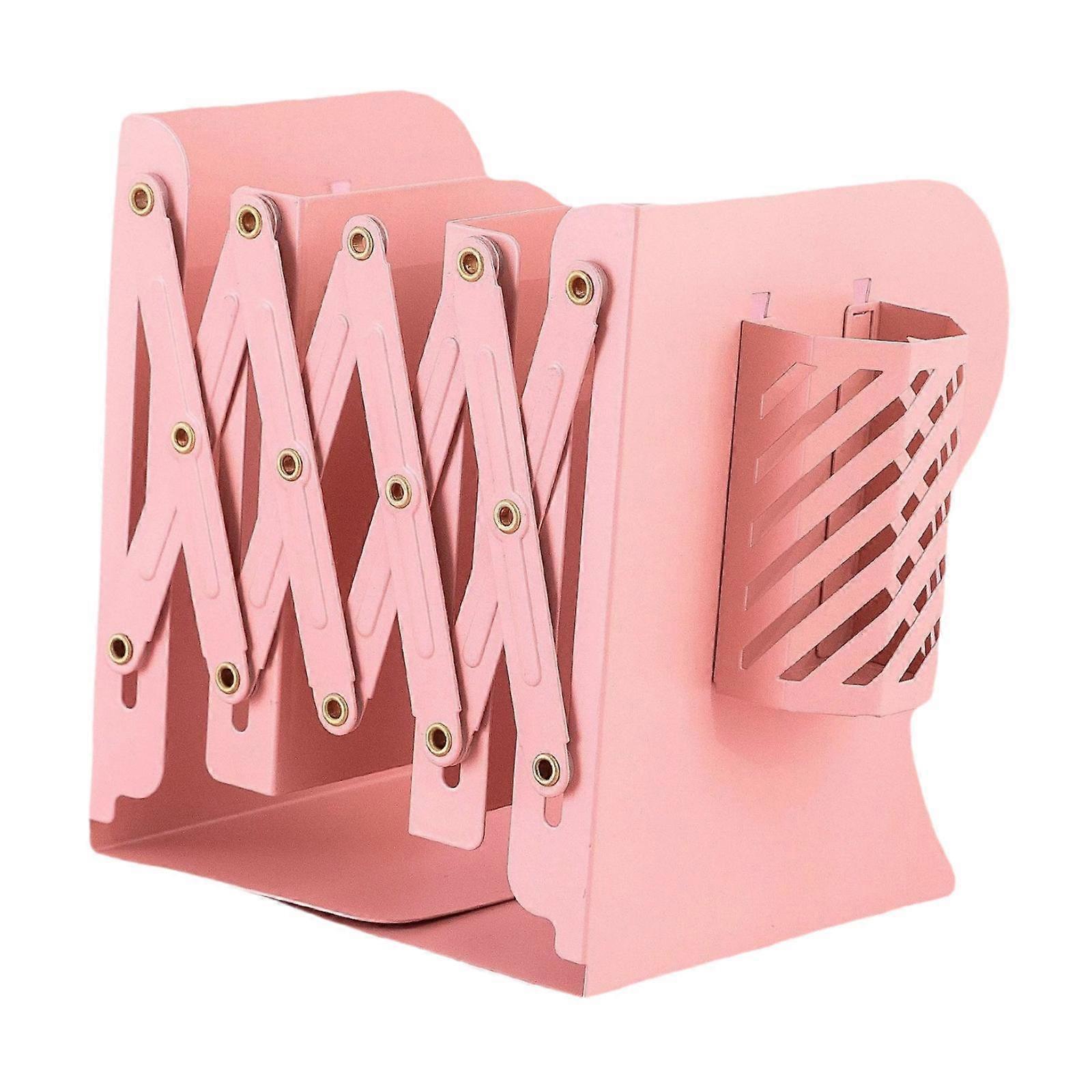 Expandable Bookends Desk Magazines File Organiser for Office Present Home Use Pink