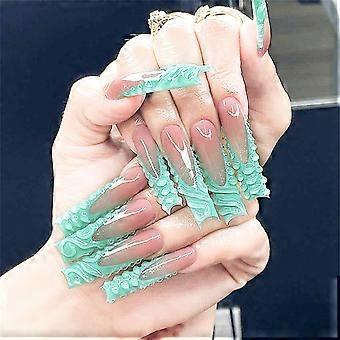 Roze Lange Valse Spijkers met Groene Uiteinde Charmant Comfortabel om Manicurespijkers voor Professionele Nagelkunst Salon Levering te dragen