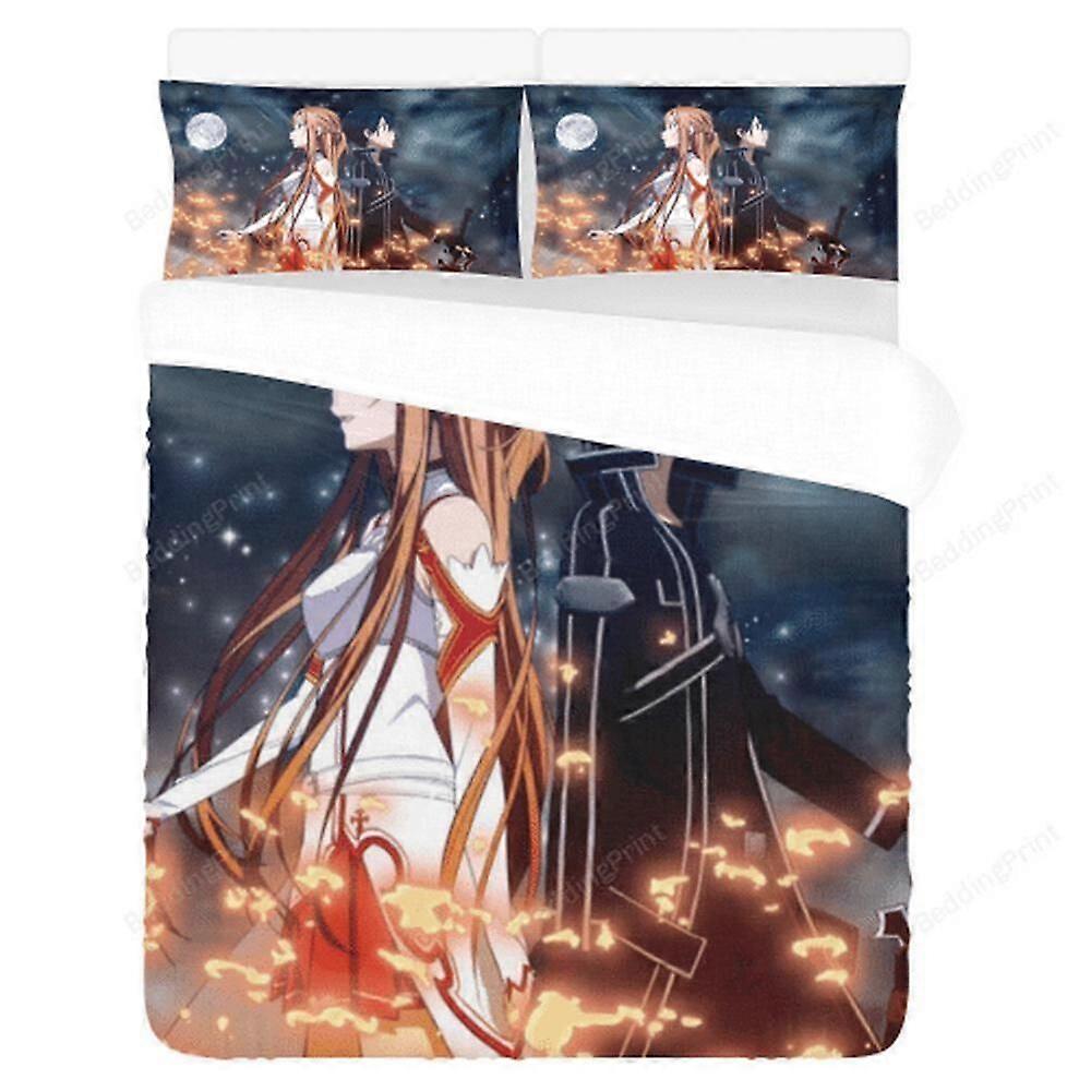 v1073 Lakan Sword Art OnlineAmpcases Täcke Påslakan Set Super Täcke Överdrag 3-delat sängkläder (1 påslakan + 2 kuddar) y1073