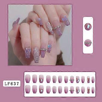 Unhas postiças com strass roxos fáceis de aplicar e remover unhas jelly glue modelo