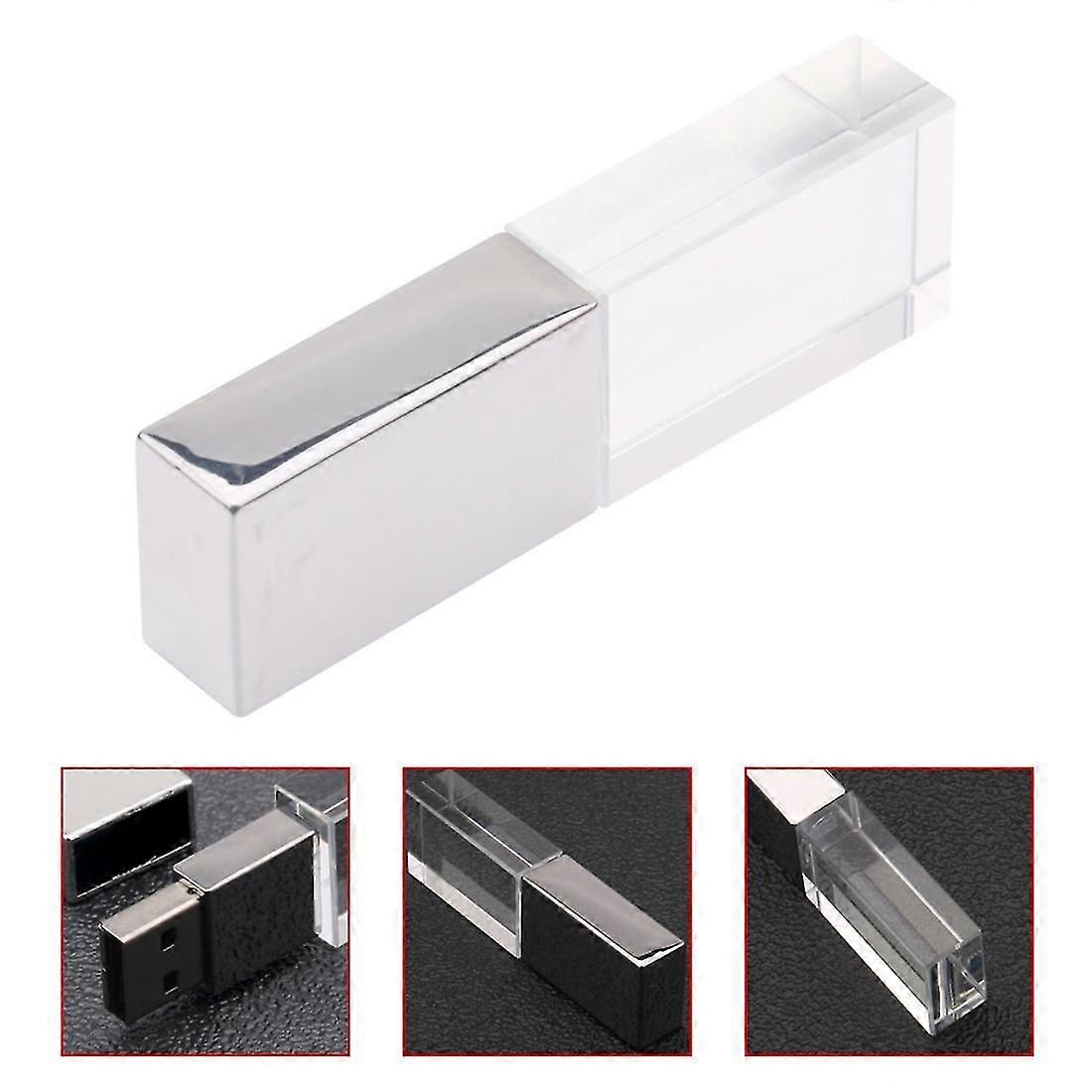 Crystal Transparent Led Light Metal USB Flash Drive Pen Drive 32GB USB Memory Stick Disk 16GB