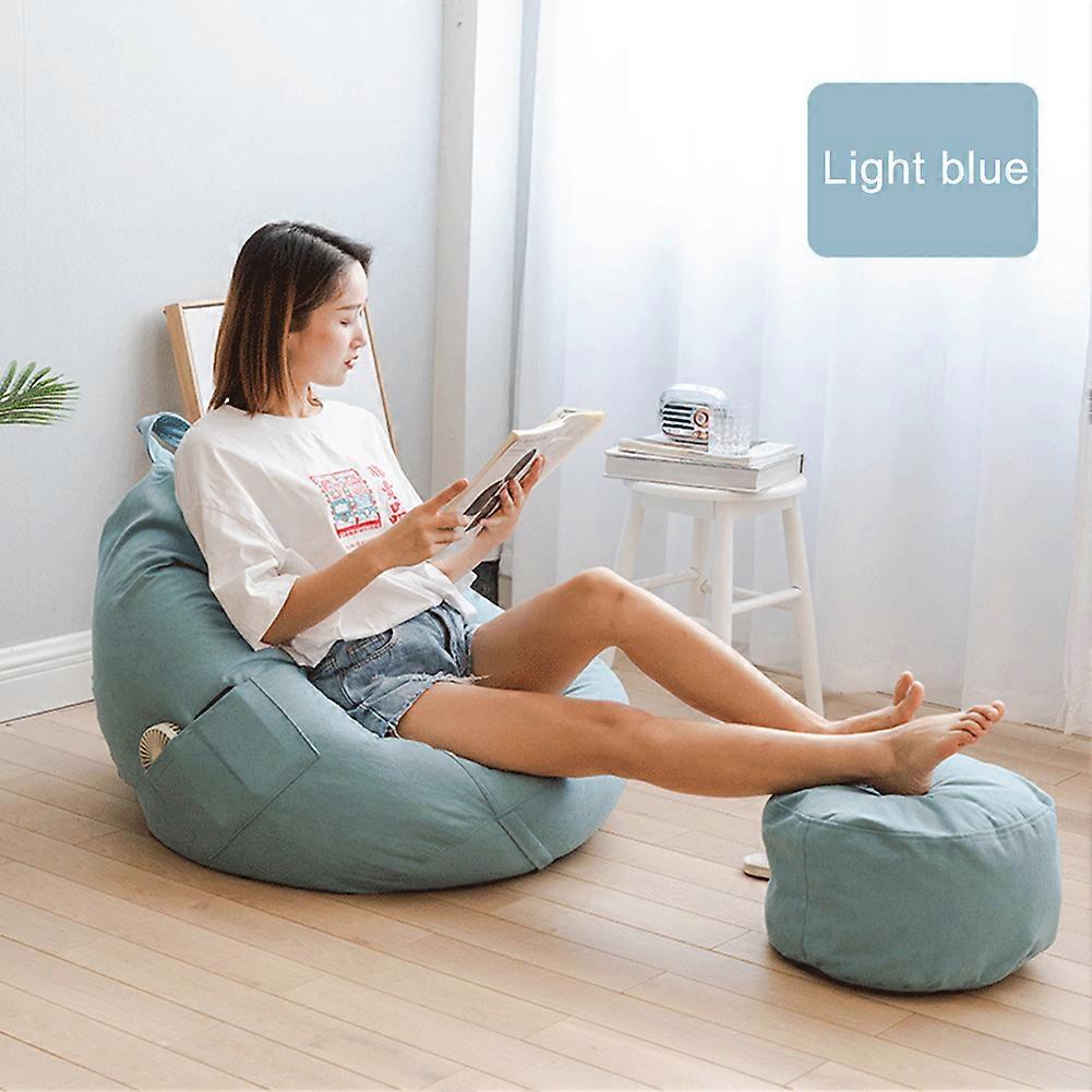 Funda de sofá Lazy (funda de tela, sin relleno) Funda de sofá tipo puf + funda para reposapiés + forro azul claro L código 110cm*120cm