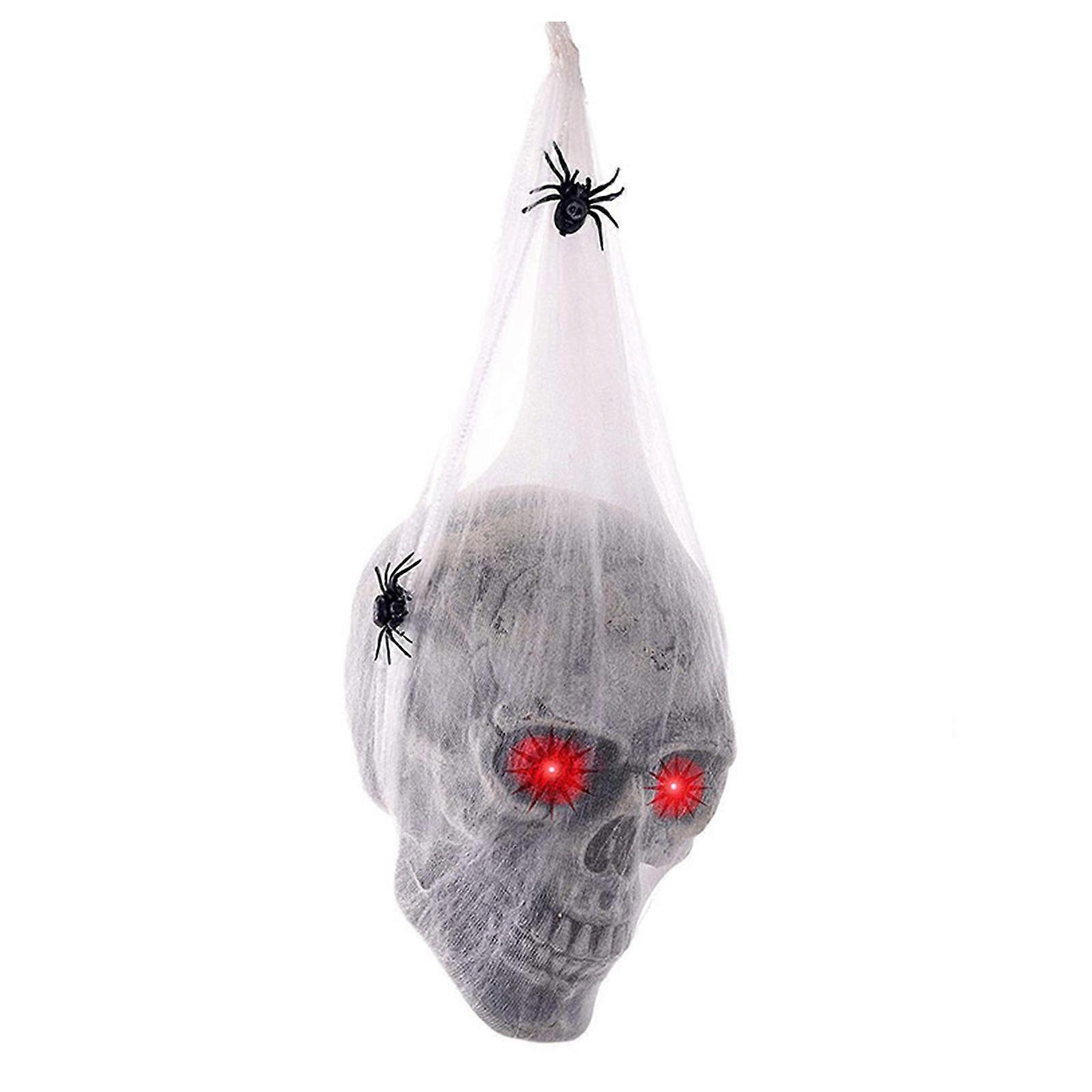 Animated Glowing Skull Decoration Sound Responsive Halloween Skull Ornament with Color Changing Eye and Webbing