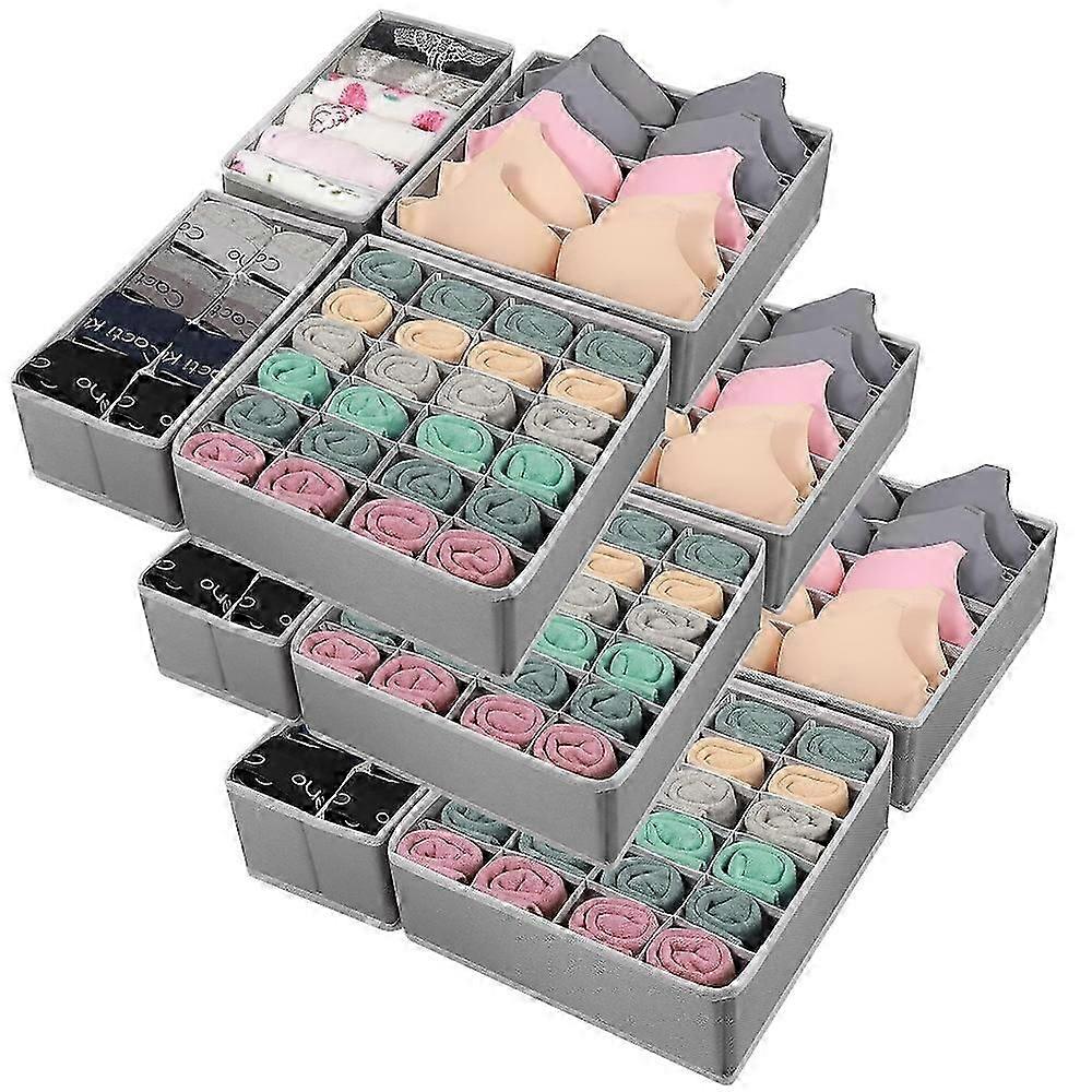 Set Of 12 Closet Organizer, 24/8/6 Compartments Foldable Organizer, For Storing Bras, Socks, Ties, Underwear, Dark Gray