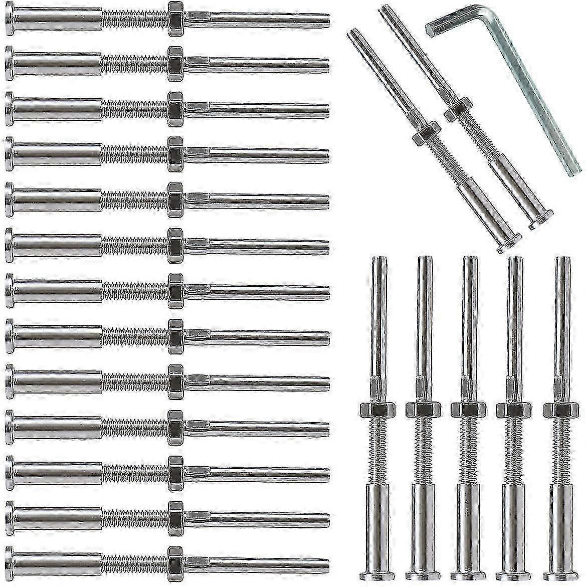 20pcs Invisible Turnbuckle Hand Swage Threaded Stud Tension Hex Head End Fitting Receiver Terminal
