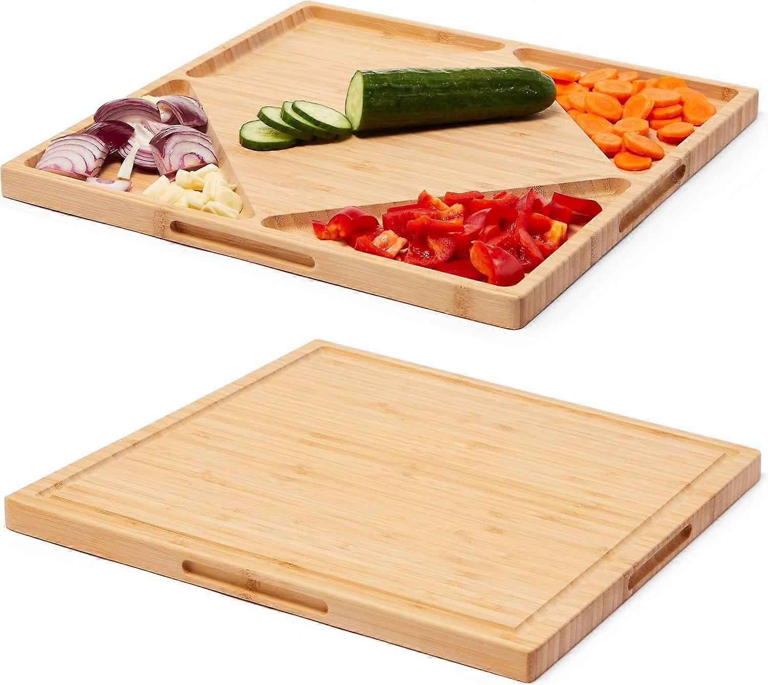 Organic bamboo cutting board with containers reversible cheese board and serving platter 13x13" chopping board
