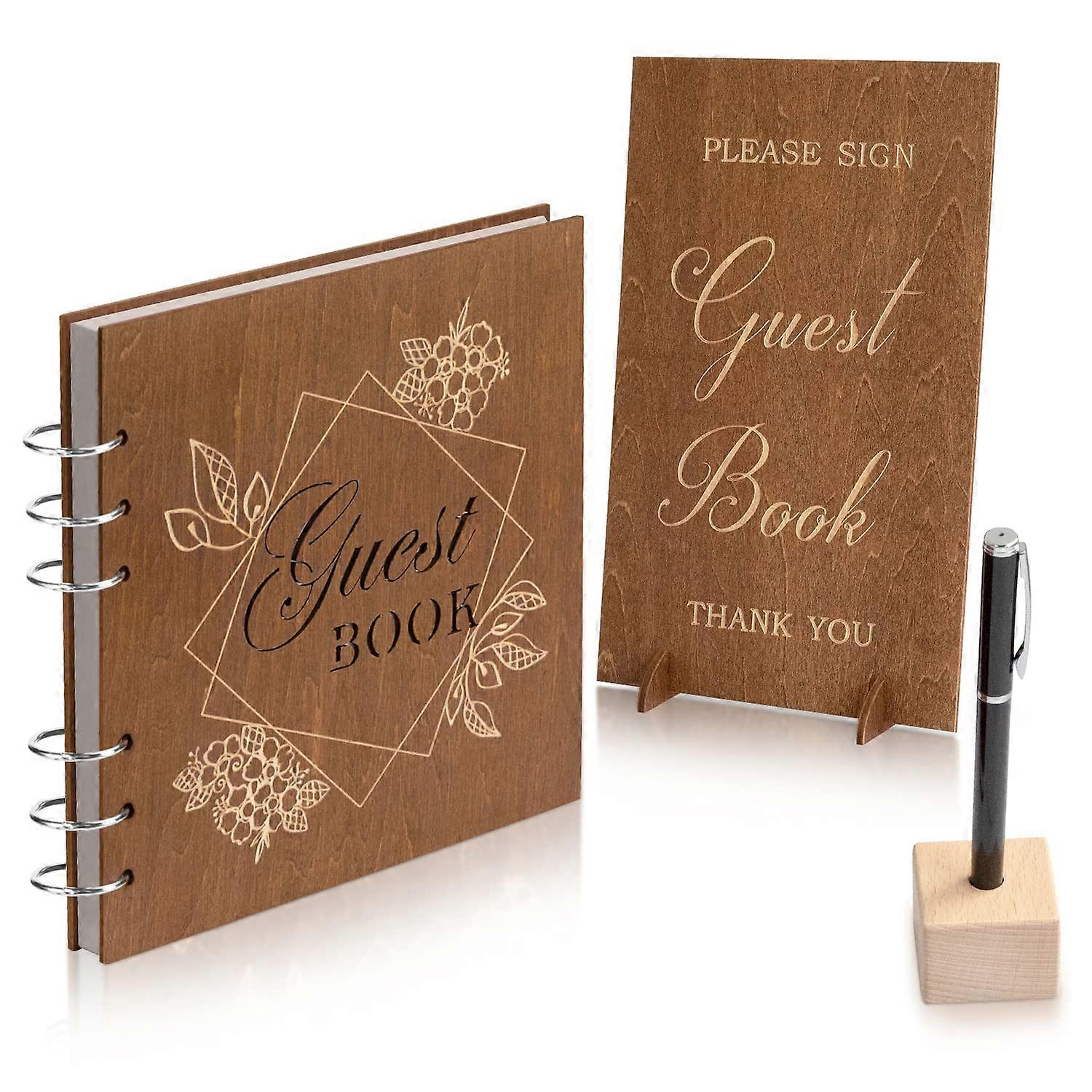 Wooden Guest Book for Weddings - Personalized Rustic Design, Hardbound Cover, 100 Pages, Elegant Keepsake for Bridal Showers