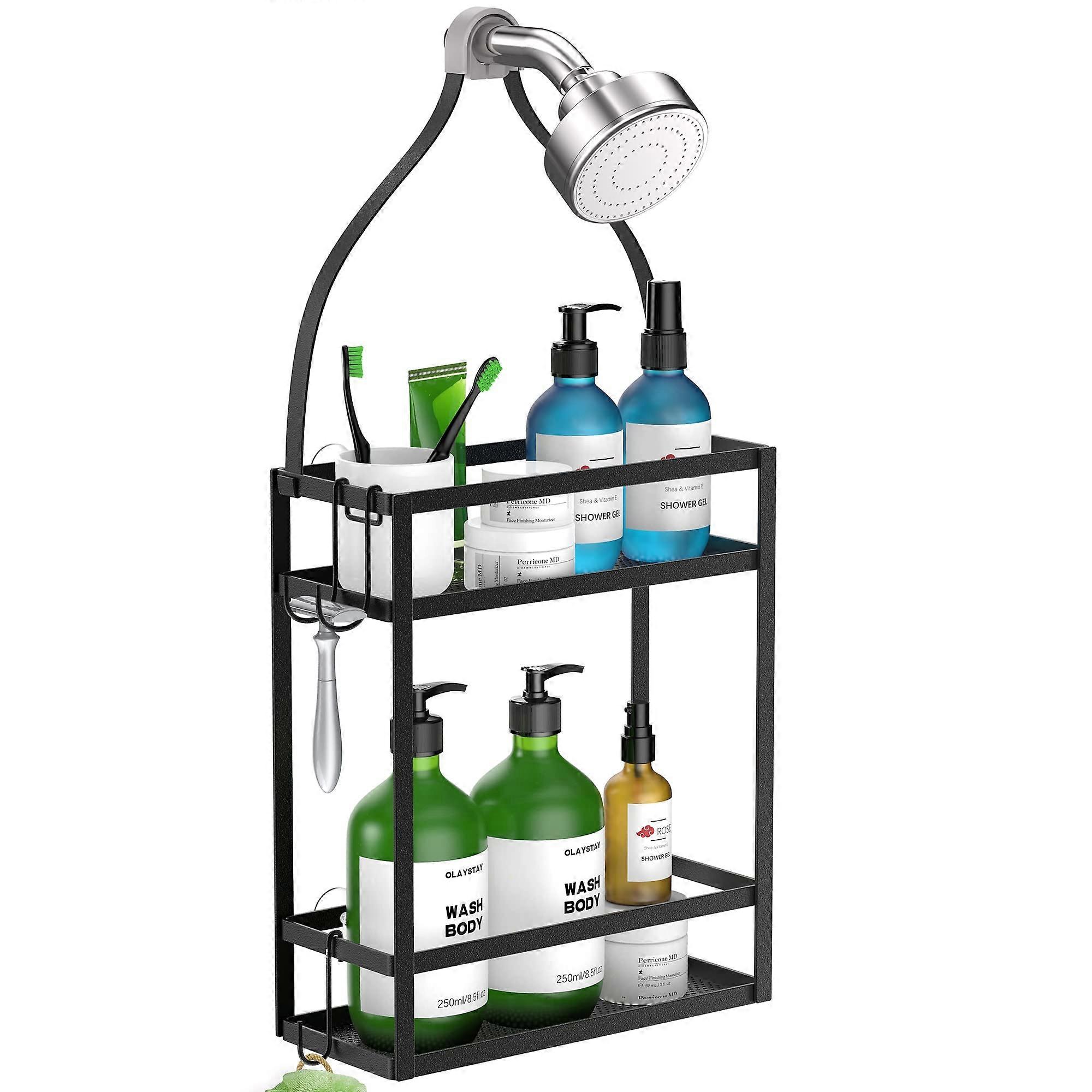 10.4" x 4.5" x 22.04" Hanging Shower Caddy with Hooks, Matte Black