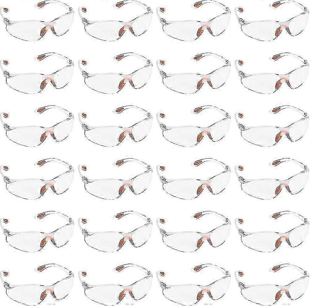 Pacote com 24 Óculos de Segurança Transparentes - Óculos de Proteção com Lente de Plástico, Ponte Nasal e Temple_T de Borracha