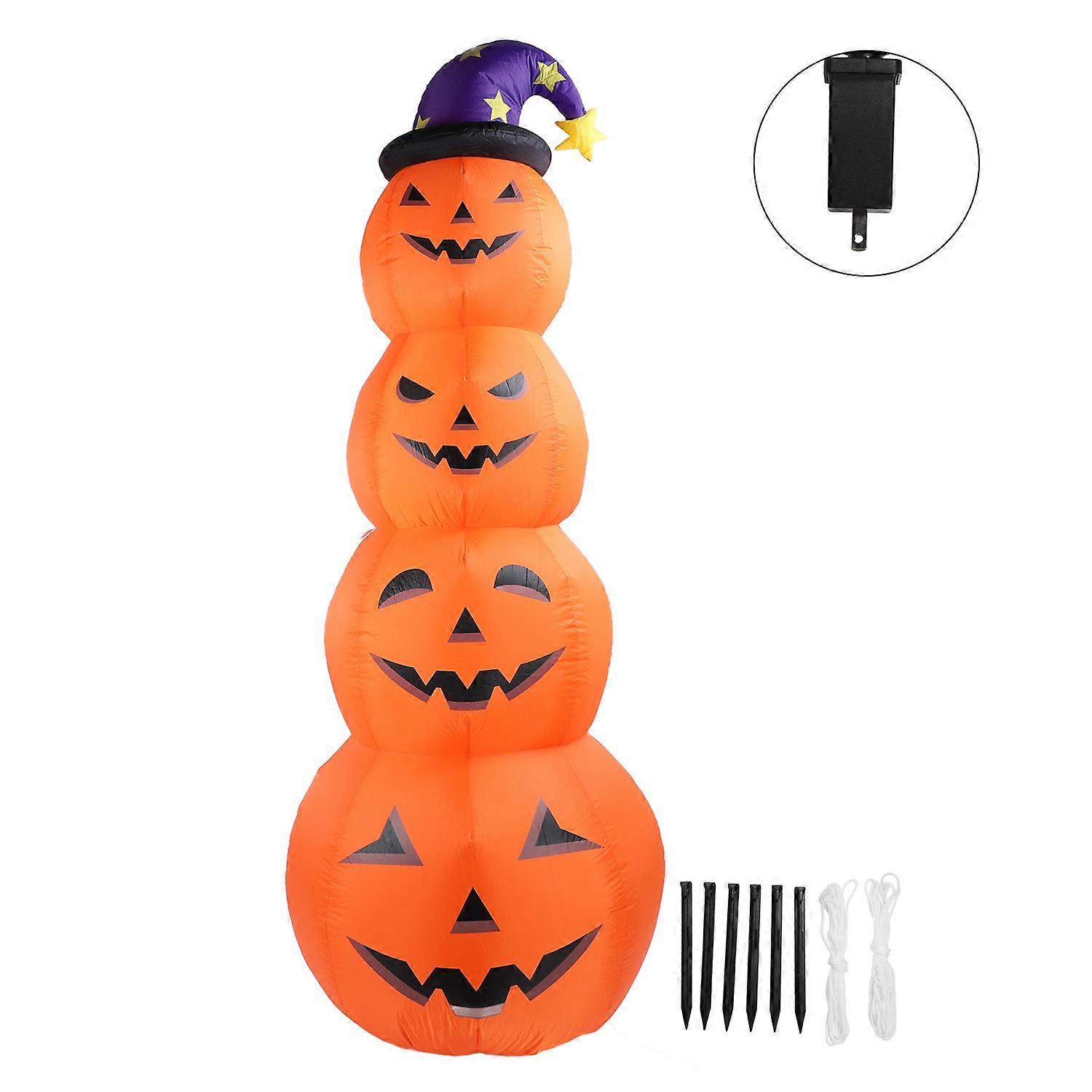 7.9ft Height Halloween Inflatable Pumpkin Build in LEDs Blow Up 4 Pumpkins Decoration with Ghost for