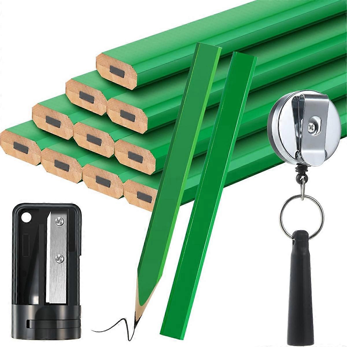 14 Pcs Carpenter Pencils, with Pencil Sharpener green