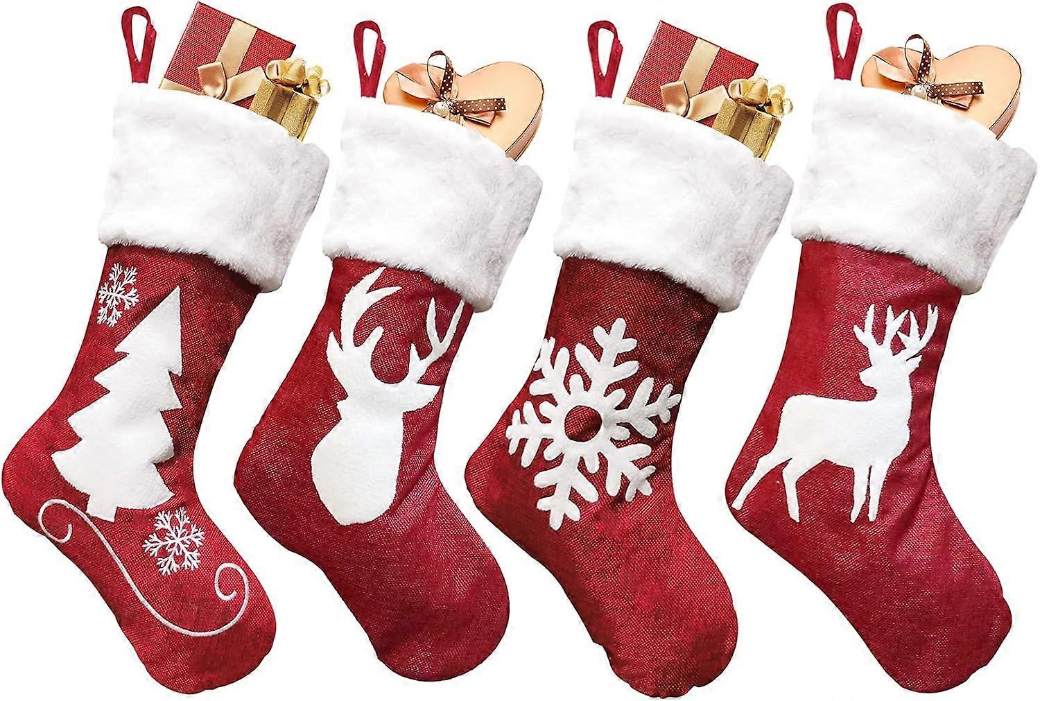 Festive Red Christmas Stockings, Soft Velvet Double-layer Design, Burlap With Large Plush Cuff, Diy Customizable for Personalized Gifts, Perfect for