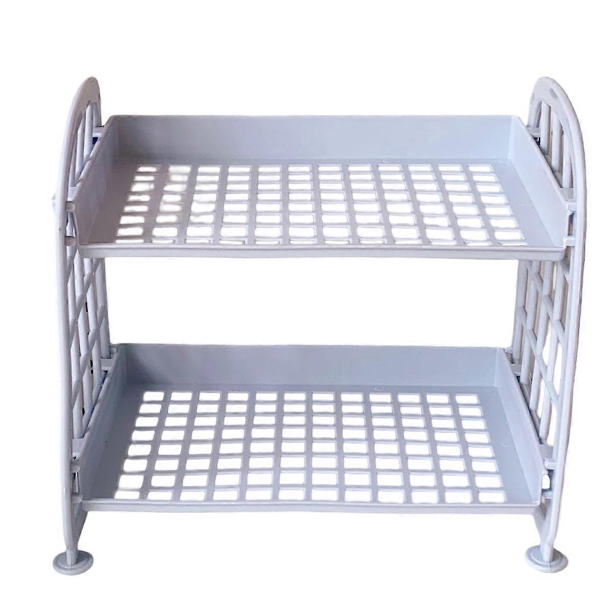 Morandi Blue 2 Layer Desktop Shelf Side Guardrail Design Foldable Double Layer Stacking Cosmetic Stationery Storage Holder