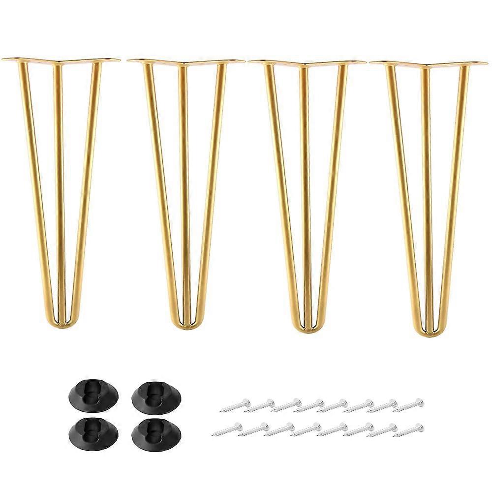10 Inch Metal Hairpin Legs 1/2 Inch Diameter 3 Rod Design for Mid-Century Furniture, DIY Projects, Gold Coffee Table Accessories, Set of 4