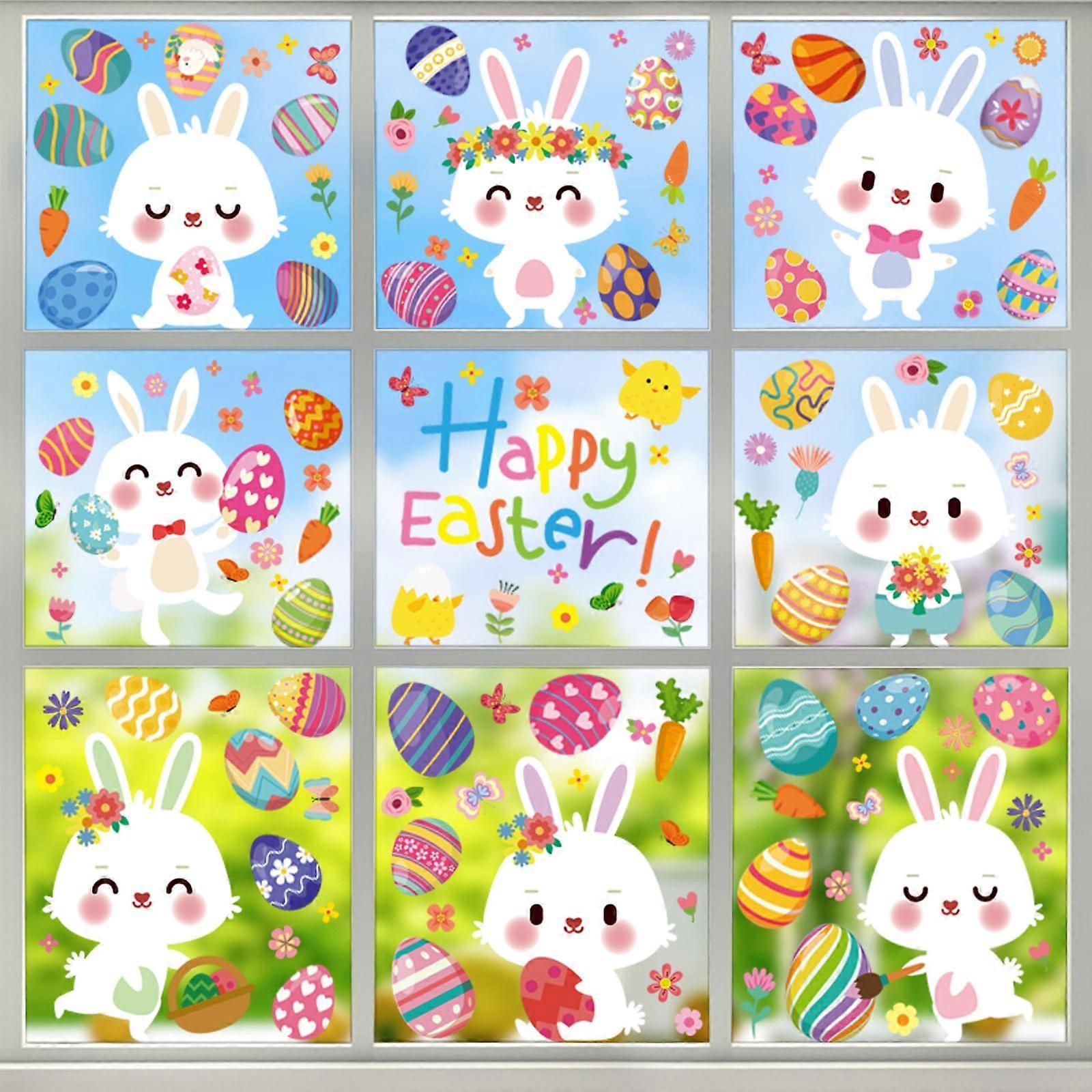Easter Window Stickers - 9 Sheets PVC Static Clings with Bunny and Egg Designs for Kids Home Office Decor