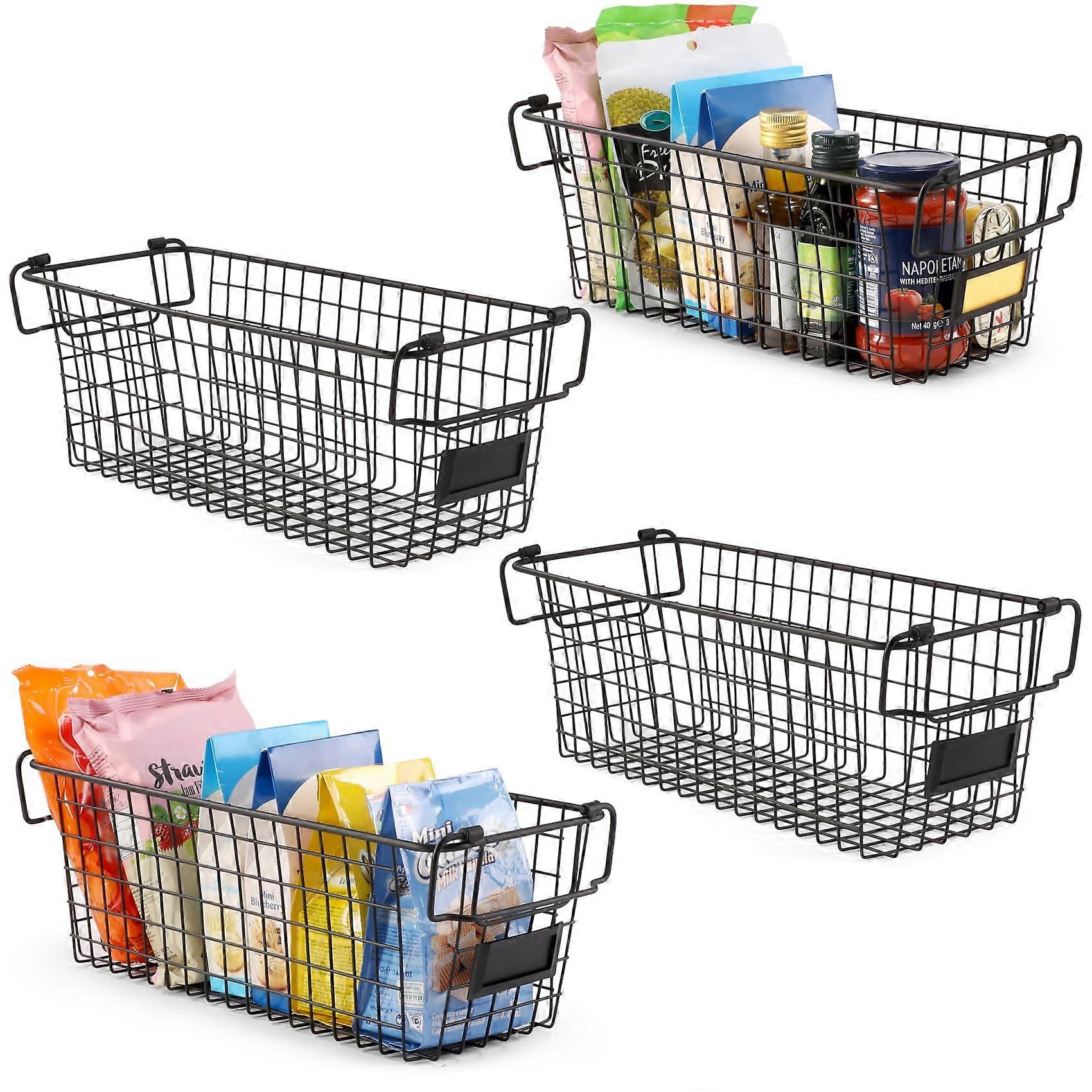 4 Pack XL Large Stackable Wire Baskets for Kitchen Pantry Organization, Bathroom Storage, Closet Cabinet Use