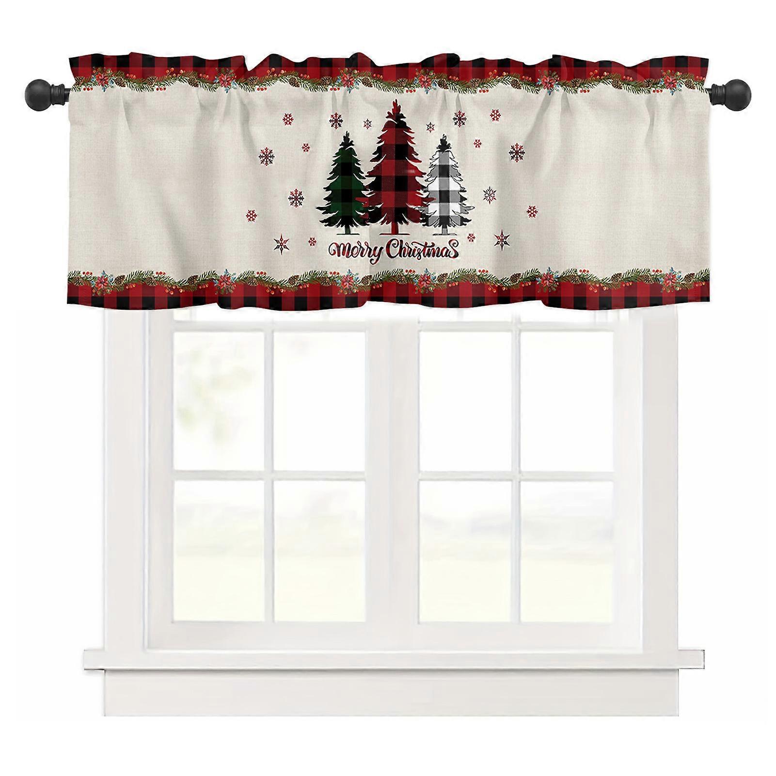 Winter Christmas Window Valances with Classic Xmas Tree Snowman Elk Pattern