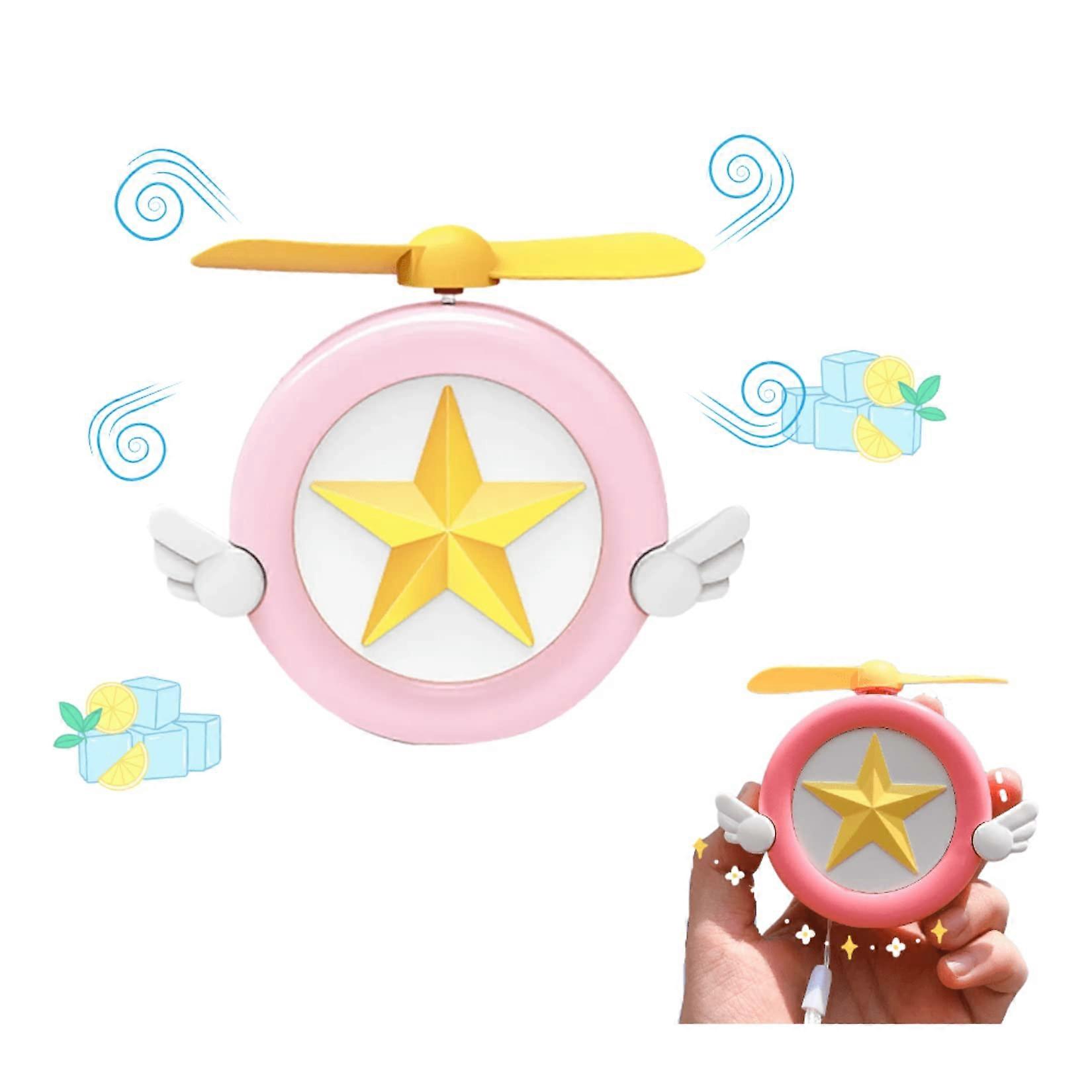 Kawaii Handheld Mini Fan with Lanyard USB Rechargeable Battery Operated Portable Cooling Device for Summer