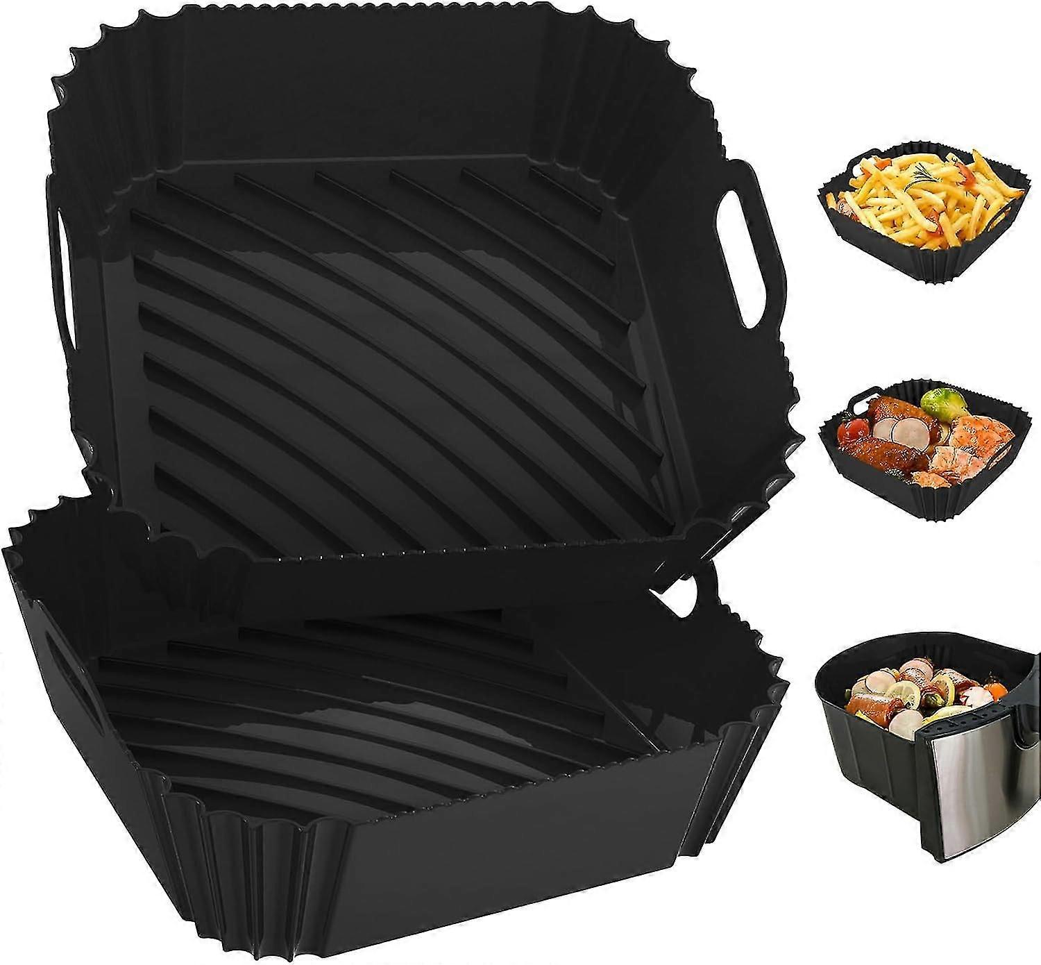 Heißluftfritteuse Silikon Liner Quadrat 2er Pack 8,6 Zoll Airfryer Liner 4-7 QT Wiederverwendbare Heißluftfritteuse Liner Silikon Topf Ofen Liner Backblech, Heißluftfritteuse