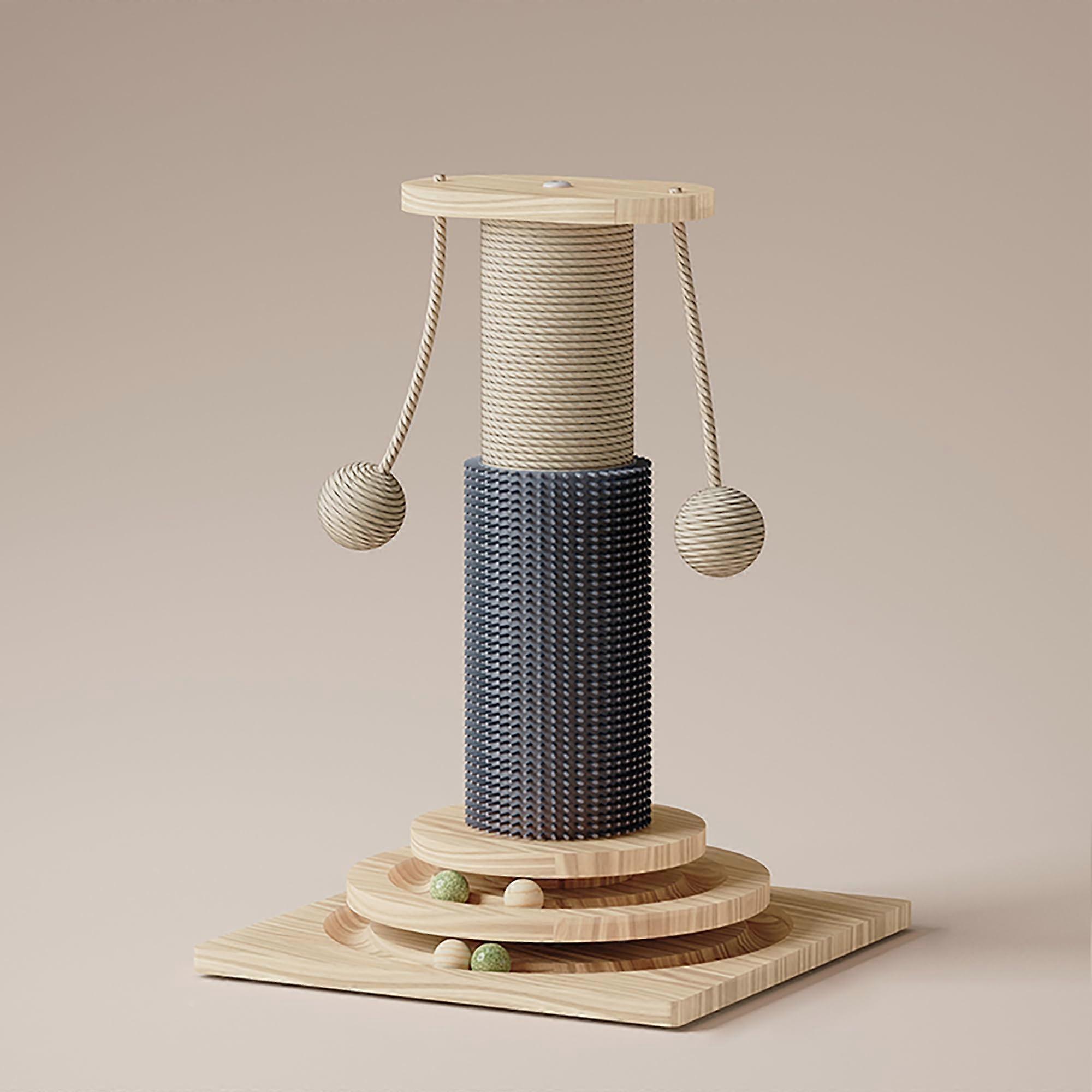 Cat Scratching Post, Indoor Cat Scratcher Kitten Toys Catnip Wooden Ball Track TwoLayer Modern Sisal