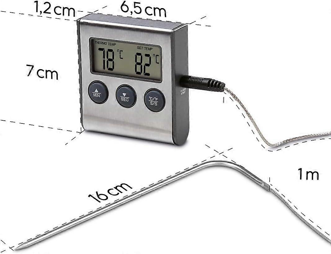 Oven Thermometer  Removable Temperature Sensor  Grill Thermometer 2-in-1 Digital Roasting Thermometer with Kitchen Clock