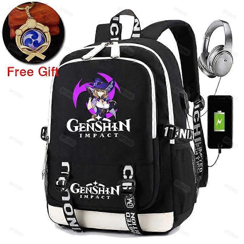Men Game Genshin Impact Backpack Student School Bag with Usb Charging Printing Gaara Sasuke Uchiha Laptop Casual Travel Backpack