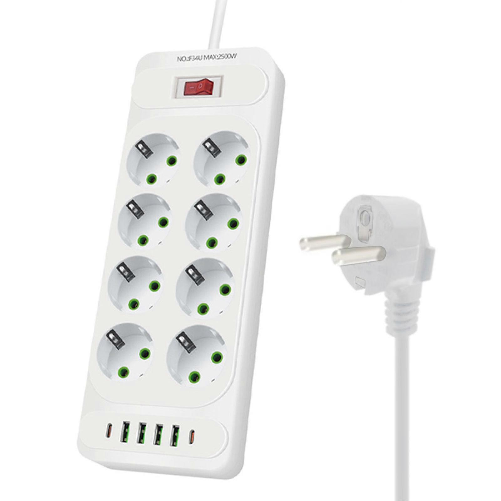 USB Charging Socket with Integrated Switches Multifunctional European Power Strips ABS for Home & Office Use In Europe White