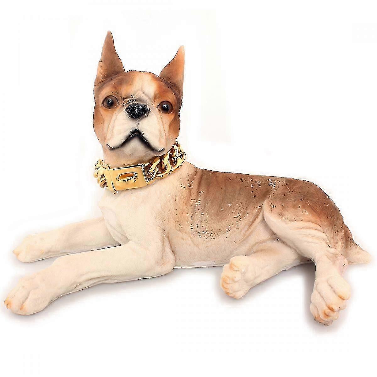 Shxx Golden Dog Chain Collar With Safety Belt Buckle Pedestrian Metal Chain Collar, 18k Cuban Chain, Suitable For Medium Dog (14in) 36cm