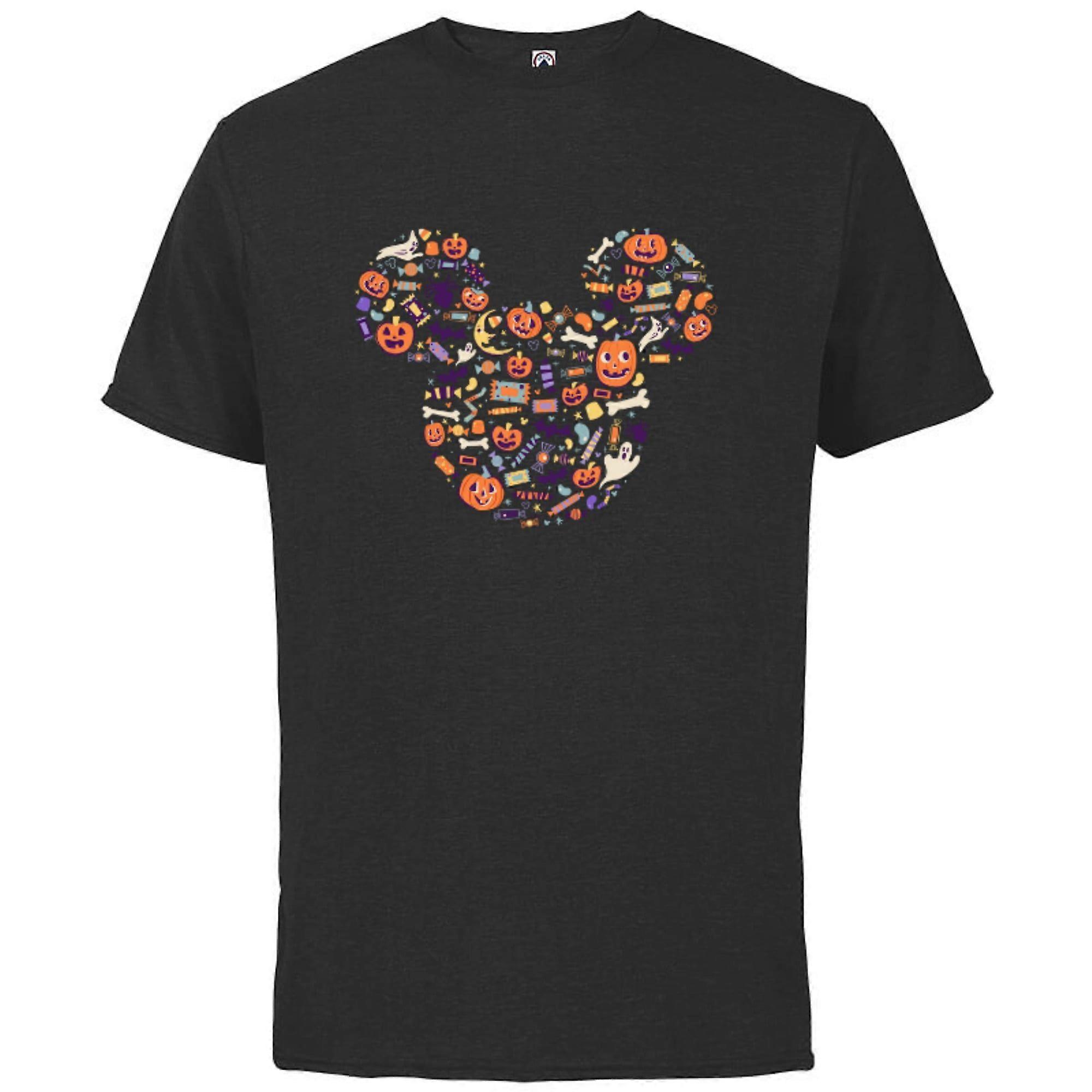 Disney Mickey Mouse Icon Candy and Pumpkins Halloween - Short Sleeve Cotton T-Shirt-Black-Txa53ii313