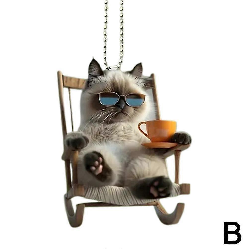 Cat Drinking Tea (B)$New Cross-border Cute Dog Acrylic Material Flat Car Ornaments Backpack Accessories Home Decoration