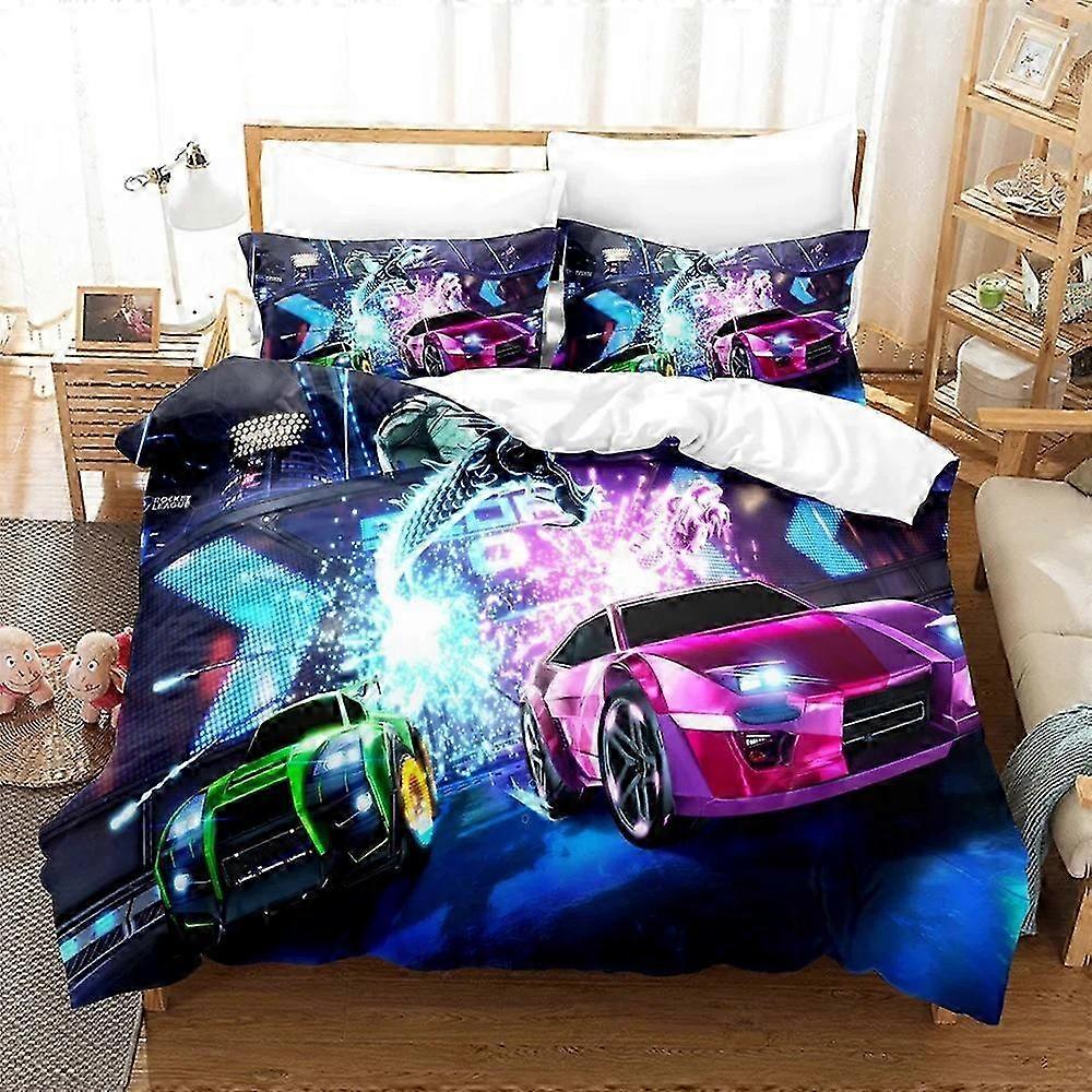Conjunto de Lençóis e Cama Inspirados no Rocket League para Adultos e Crianças - Conjunto de Capa de Cama Deluxe de 3 Peças com 1 Capa de Edredom e 2 Fronhas para St