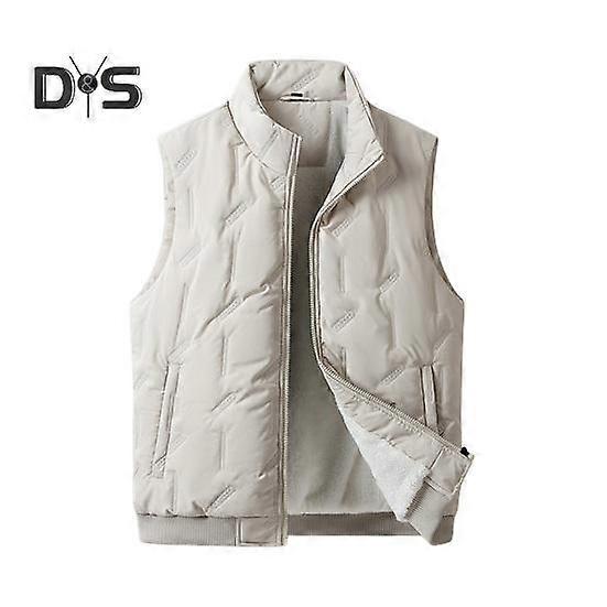 Män Väst Kappa Stativ Krage Ärmlös Dragkedja Knappslå Väst Jacka med fickor Enfärgad Förtjockad Sammet Foder Bomull Väst