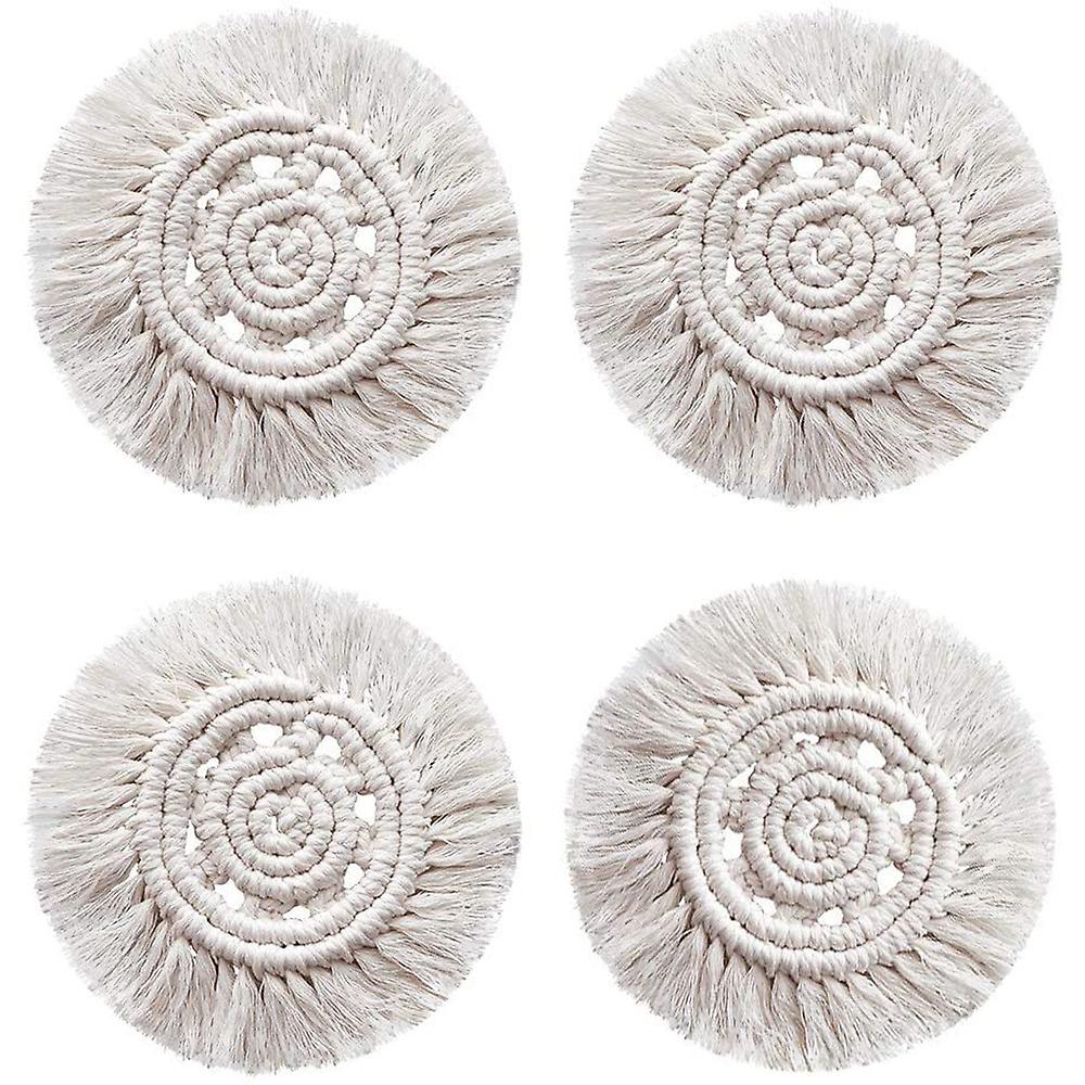 Coasters For Drinks Absorbent Woven Coasters Set Handmade Macrame Coasters With Tassels Coffee - 4 Pack-pattern 1