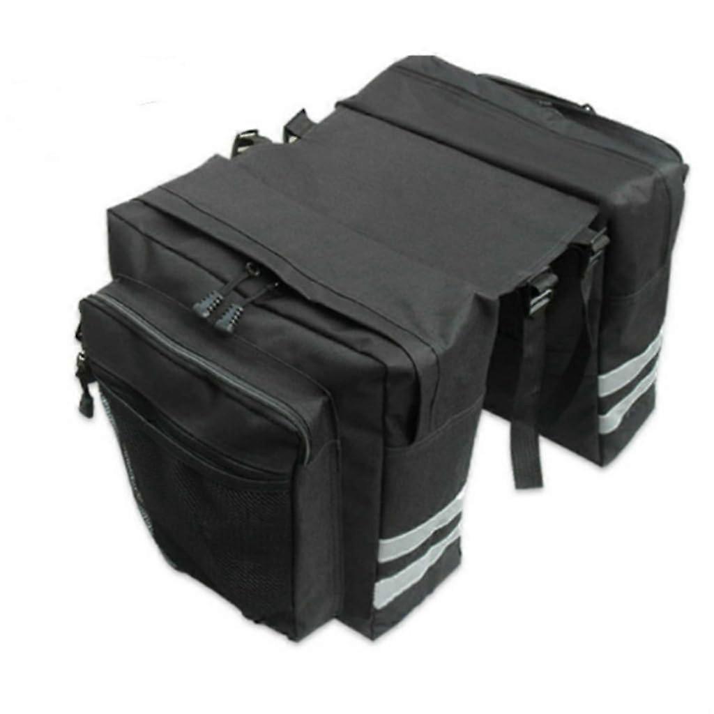 Large Capacity Pannier Rack Bag with Double Compartments for Biking, Delivery, Adventures - Black Waterproof Design