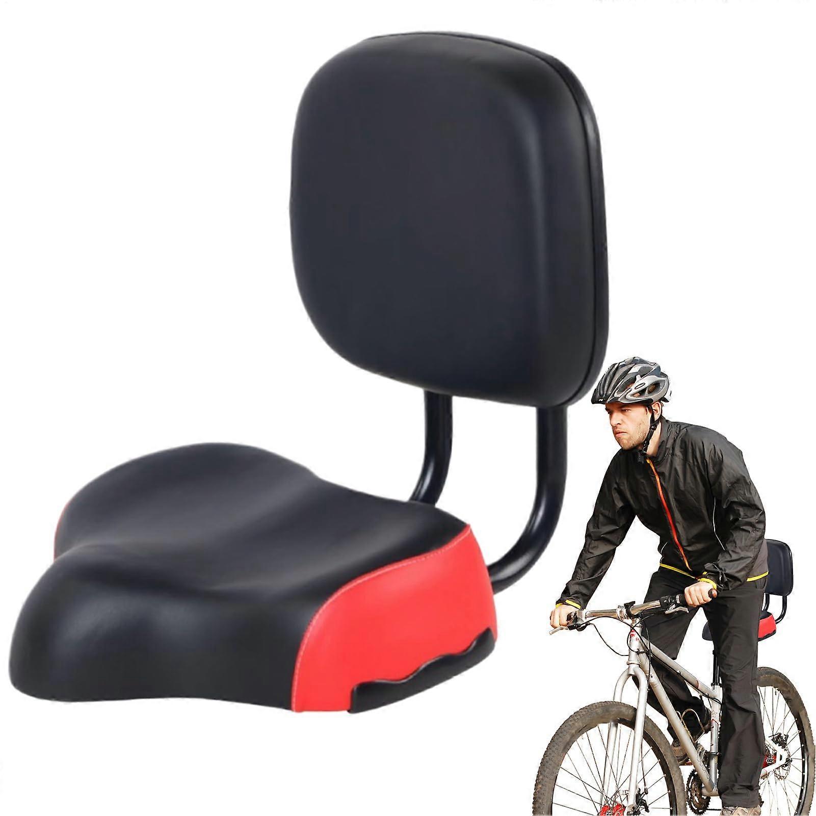 Bicycle Rear Seat With Backrest, Wide Seat, Ergonomic PU Cushion, Shock-Absorbing Padding, Red, For Men And Women